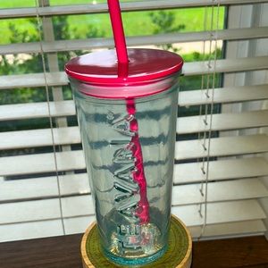 New 2020 Starbucks Teavana 16oz Glass Tumbler with Pink Lid and Straw